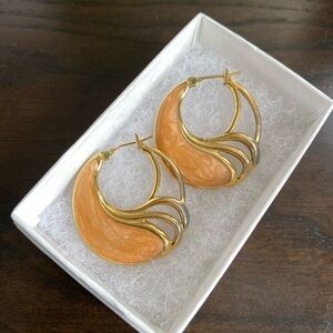 Vintage Coral with Gold Trim Hoop Earrings